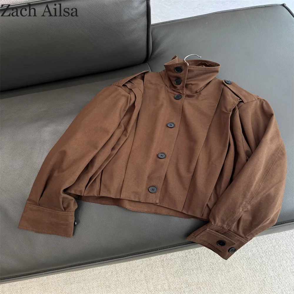 

Maillard brown super beautiful American style lapel shoulder pad short jacket short jacket women's autumn cool and cool style