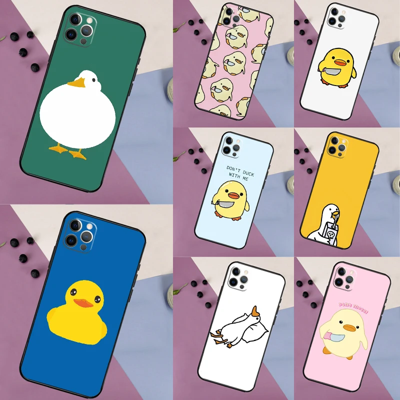 Cartoon Duck Knife Case For iPhone 16 15 14 13 12 11 Pro Max 7 8 Plus XR XS Max X Phone Protection Cover