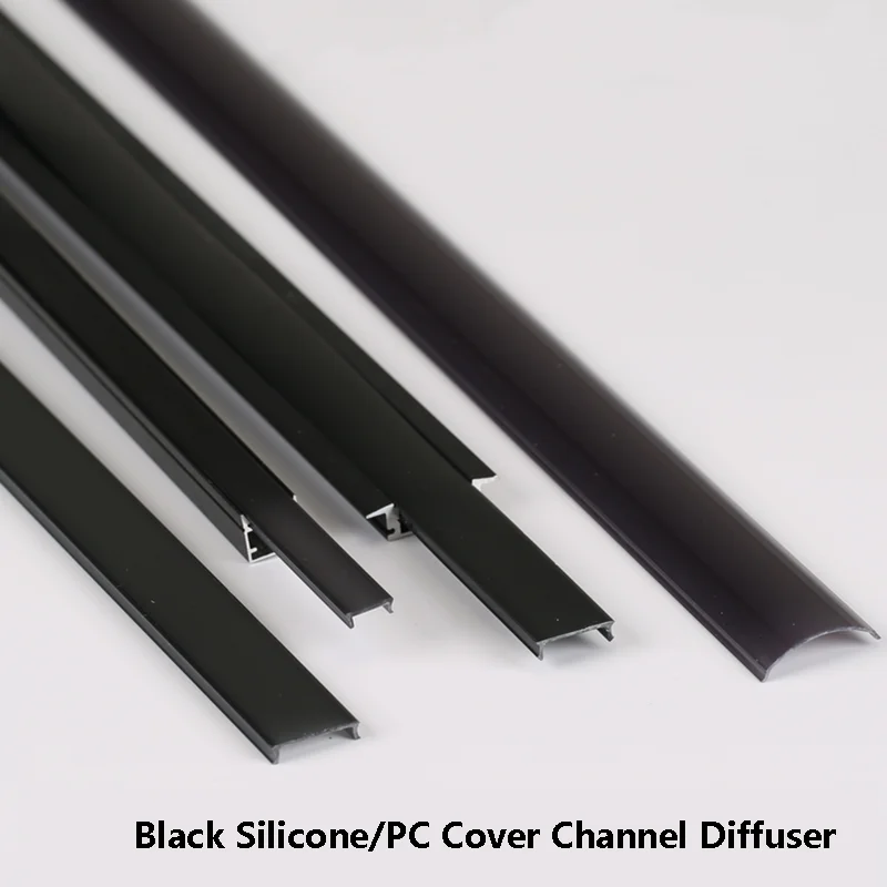 Black LED Alumium Profile Silicone Cover Channel Diffuser U-shape Cabinet Hard Bar Light Replaceable Lampshade Accessories