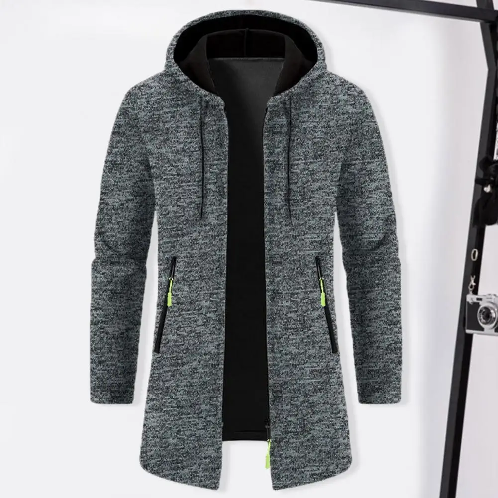 

Zipper Closure Men Coat Men Solid Color Jacket Stylish Medium Length Hooded Zipper Cardigan Versatile Men's for Fall/winter