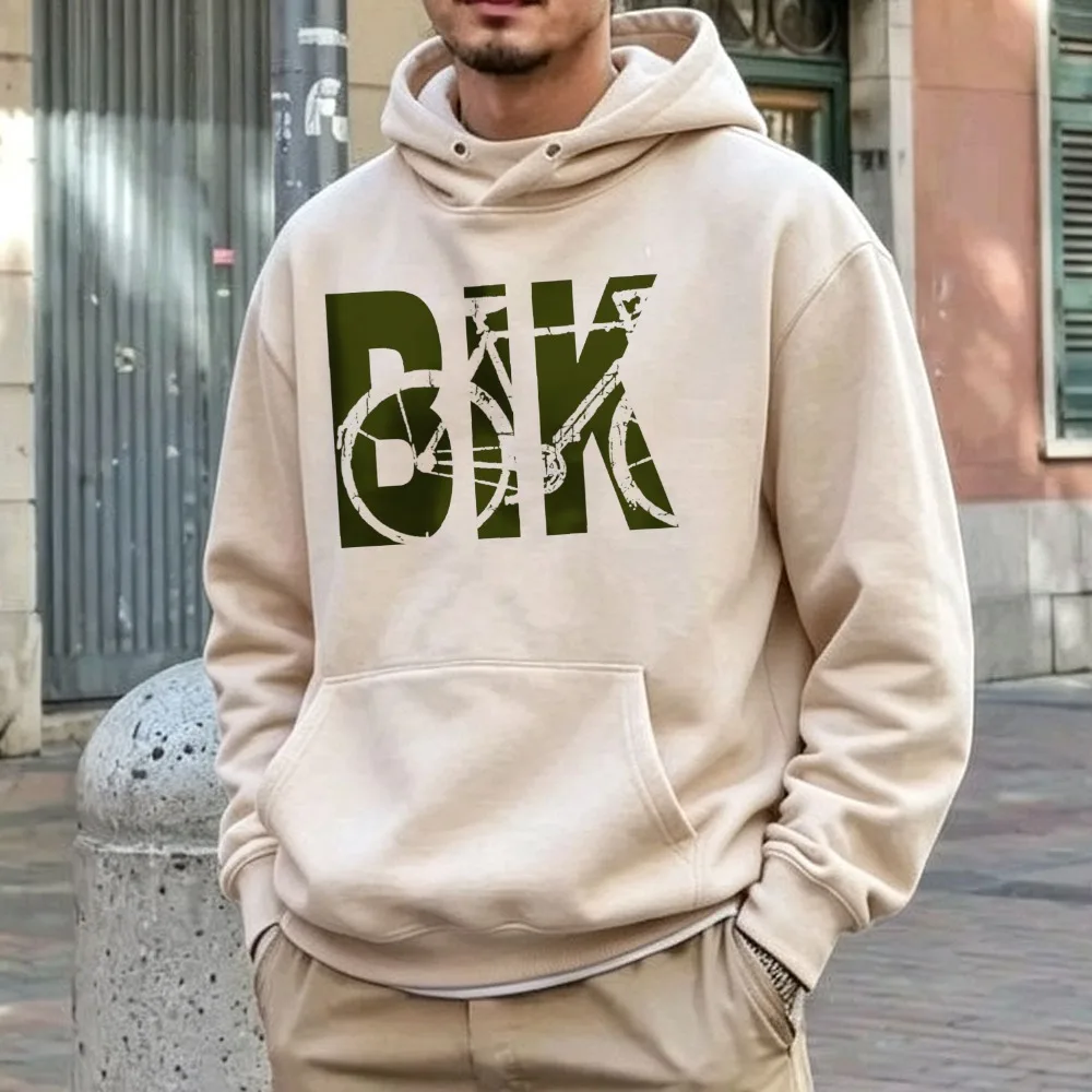 Sweatshirt BIK Letter Inside Bicycle Distressed Print Drawstring Pullover Hoodie Mountain Bike Rider Cycling Sports Casual Tops