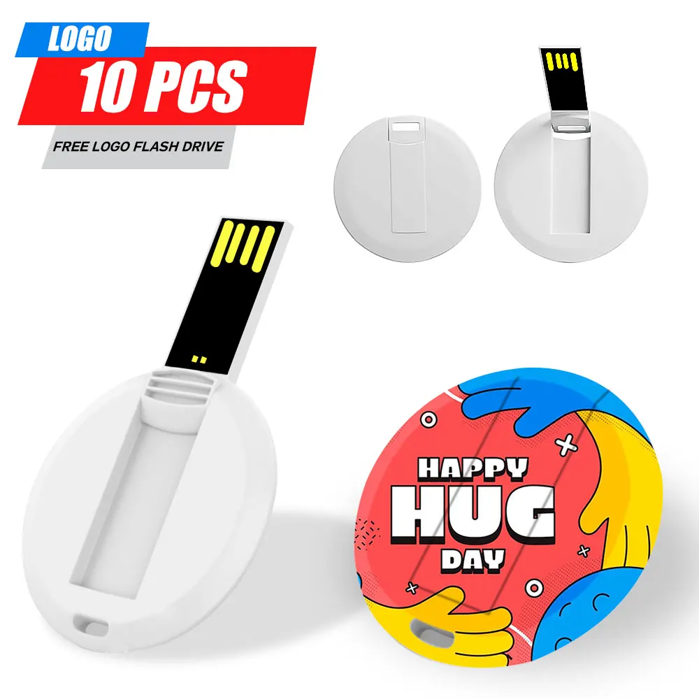

10PCS/LOT USB2.0 Business Card Flash Drive8gb 16gb Coin Round Shaped USB Flash Drive with coustom Logo Printing For Company Gift