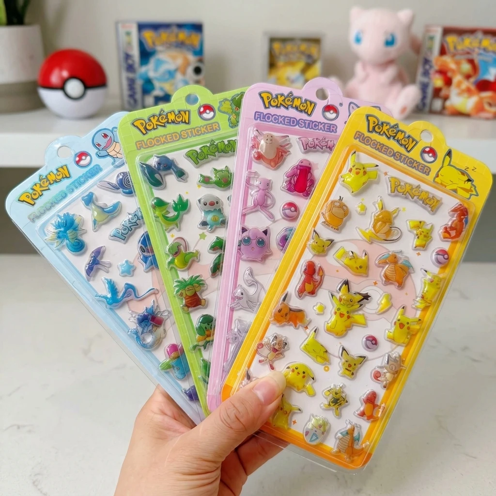 Bandai Pokemon 3D Relief Stickers Crystal Epoxy Resin Decals Pikachu Eevee Psyduck Squirtle Waterproof Diy Phone Laptop Gift