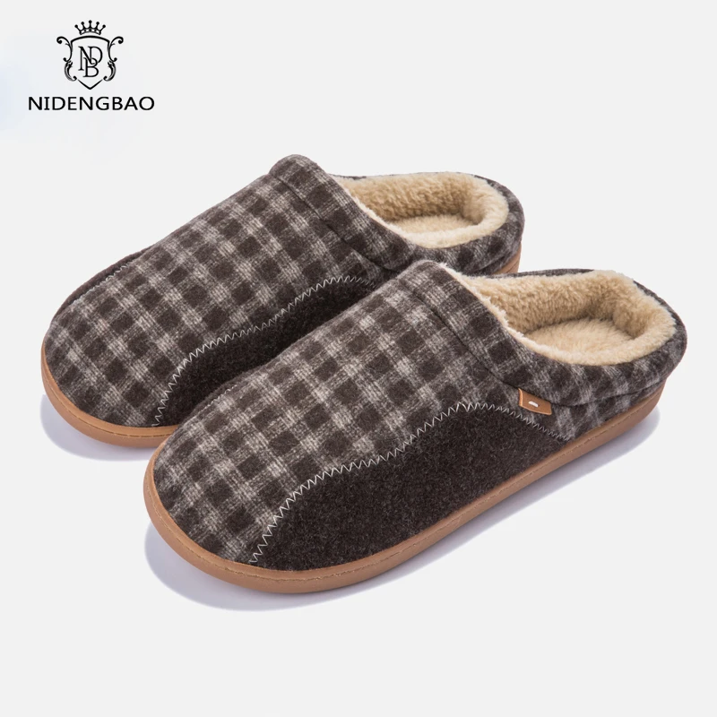 Big Size 49 50 Men Slippers Winter Suede Slippers Warm Indoor Slipper Home NEW House Shoes Men Warm Velvet Fur Knitting Shoes