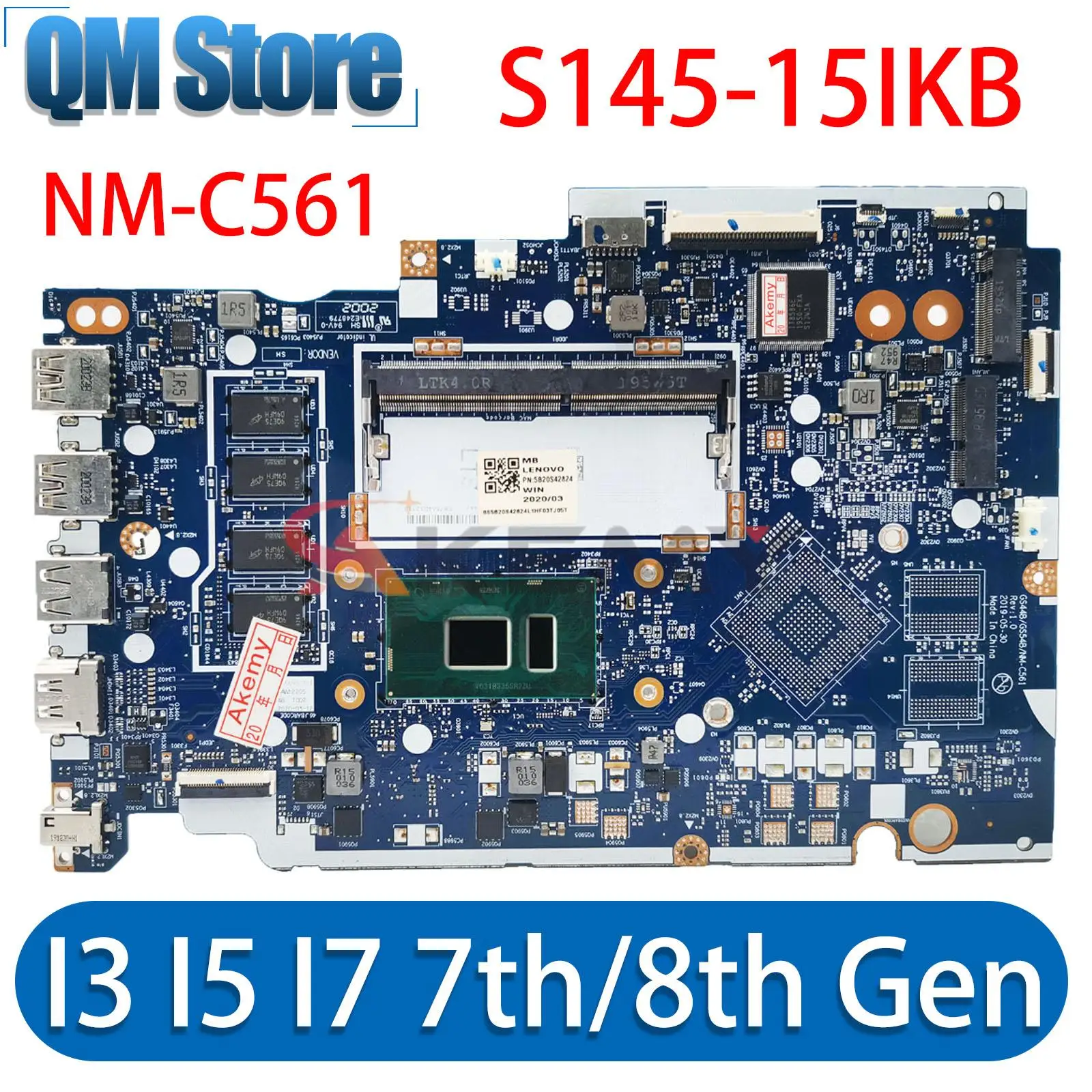 

GS44B GS54B NM-C561 Motherboard.For ideapad S145-15IKB V15-IKB otebook Motherboard.With I3/I5/I7 CPU.4GB RAM.100% test work