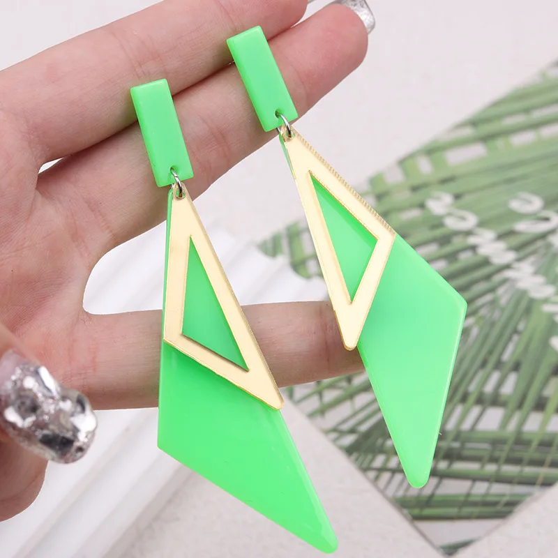 New Double Layer Long Triangle Acrylic Earrings with Fluorescent Color Simple and Personalized Fashion Earrings Decorative Gift