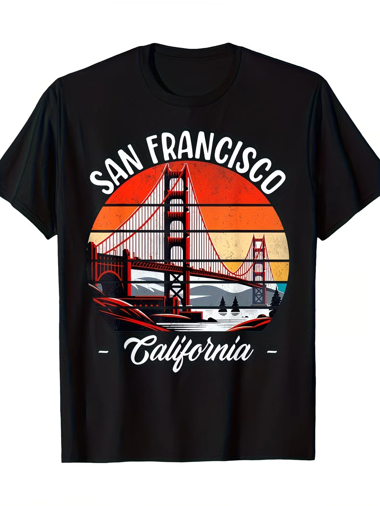 Camiseta con estampado gráfico de la Puente Golden Gate de San Francisco, California, para hombre y mujer, camiseta de gran tamaño de algodón, ropa informal de calle, tendencia informal