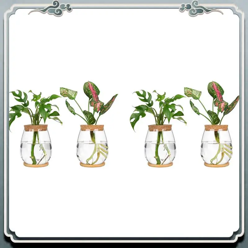 

AC76-Plants Propagation Stations, 4 Pcs Separated Desktop Plant Terrarium With Wooden Tray & Lid For Propagating Hydroponic