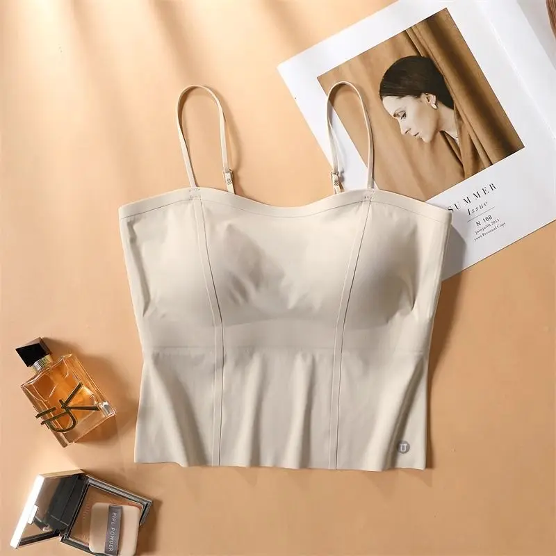 Camisole for Women Seamless Crop Tops Fitness Sexy Soprts Bra Summer Thin Elegant Casual One-piece Ice Silk Underwear Tanks Top