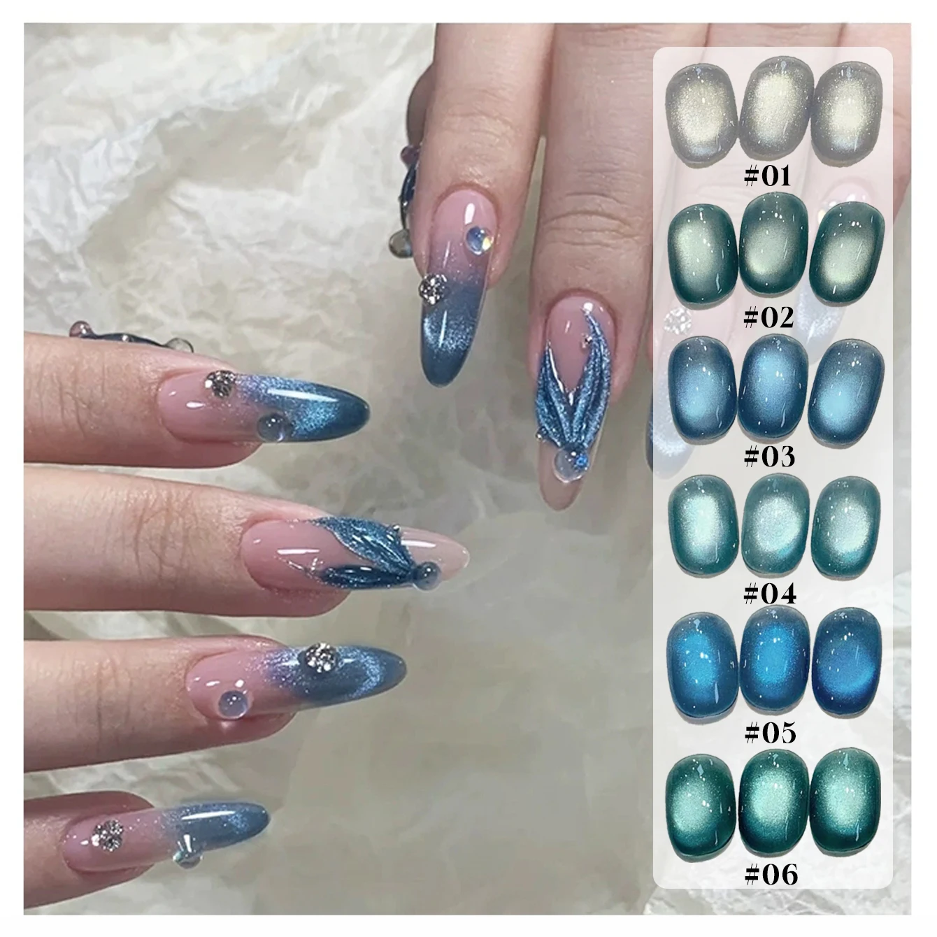 

1-6 шт. Neptune Blue лак для ногтей «кошачий глаз» 2025 популярная серия Royal Blue высококачественные стеклянные бусины товары для дизайна ногтей