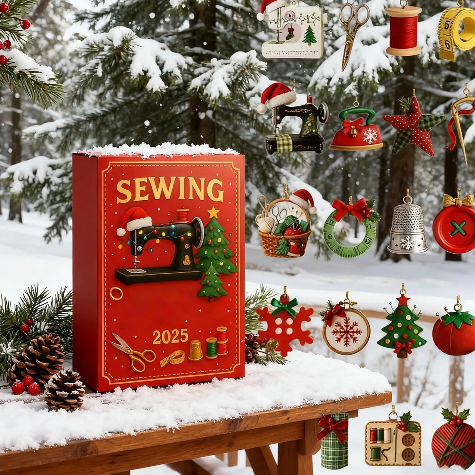 Nähkalender Advent 2D flaches Nähzubehör 2025, Weihnachts-Countdown-Kalender für Kinder für Erwachsene, Wohnzimmer, Schlafzimmer