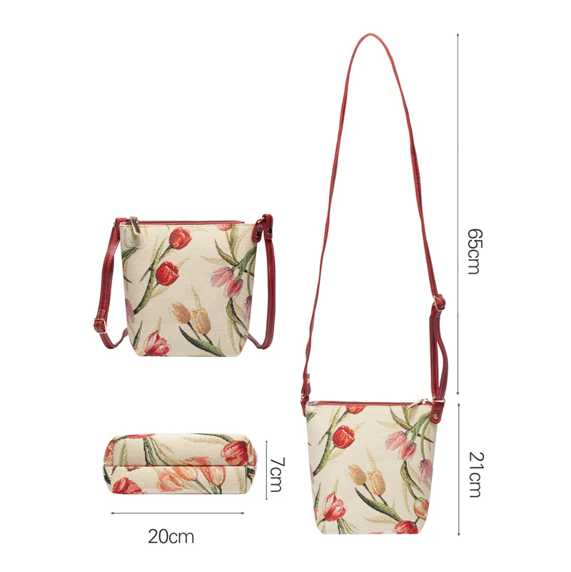 SAJA Vintage Shoulder bag Crossboby Female bag for Women Tulip Flower Leisure Travel bag Purse handbags Ladies Girls Daily Pouch