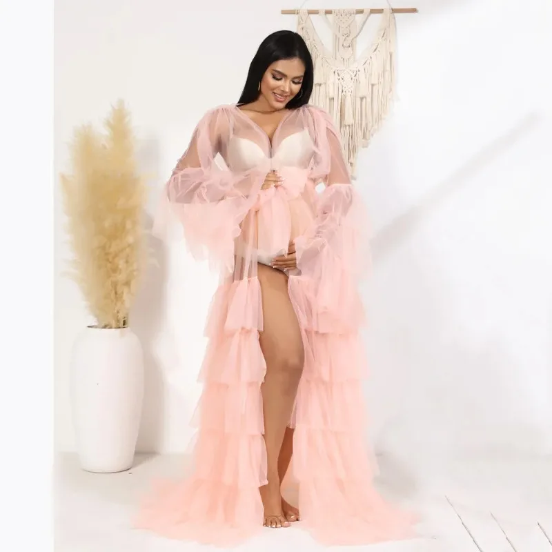 Vestido de pastel de fotografía de maternidad de tul, sesión de fotos de embarazo, Vestido largo de tul, manga larga, tamaño libre