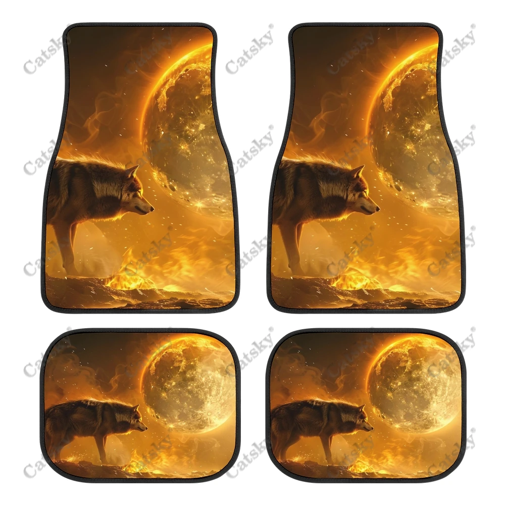 Wolf with Fantasy Landscape Car Auto Floor Mats Carpet, 4PCS Customized Cars Mat All Weather Automotive Vehicle Pad Stylish