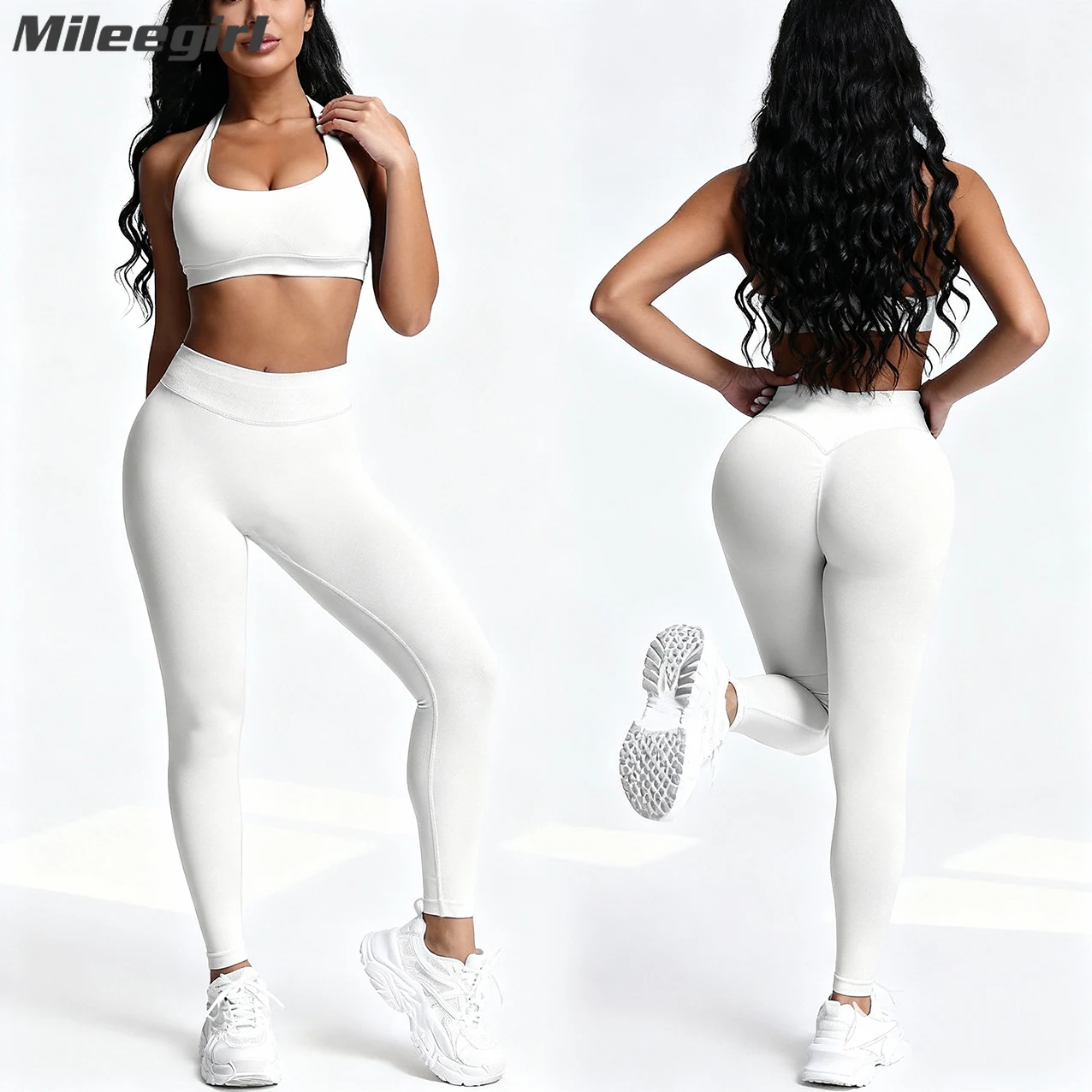 Mileegirl عالية دعم النساء اليوغا السراويل مجموعات سلس 2 قطعة الرياضة الرسن الصدرية مجموعة الدافئة قطب بعقب الصالة الرياضية طماق الجوارب القمم