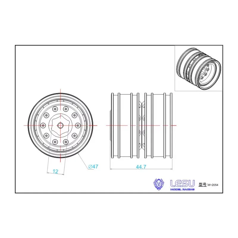 Lesu Achterwiel Hubs W-2054 Metalen Voor 1/14 Rc Diy Tamiyaya Tractor Truck Dumper Model Speelgoed Onderdelen