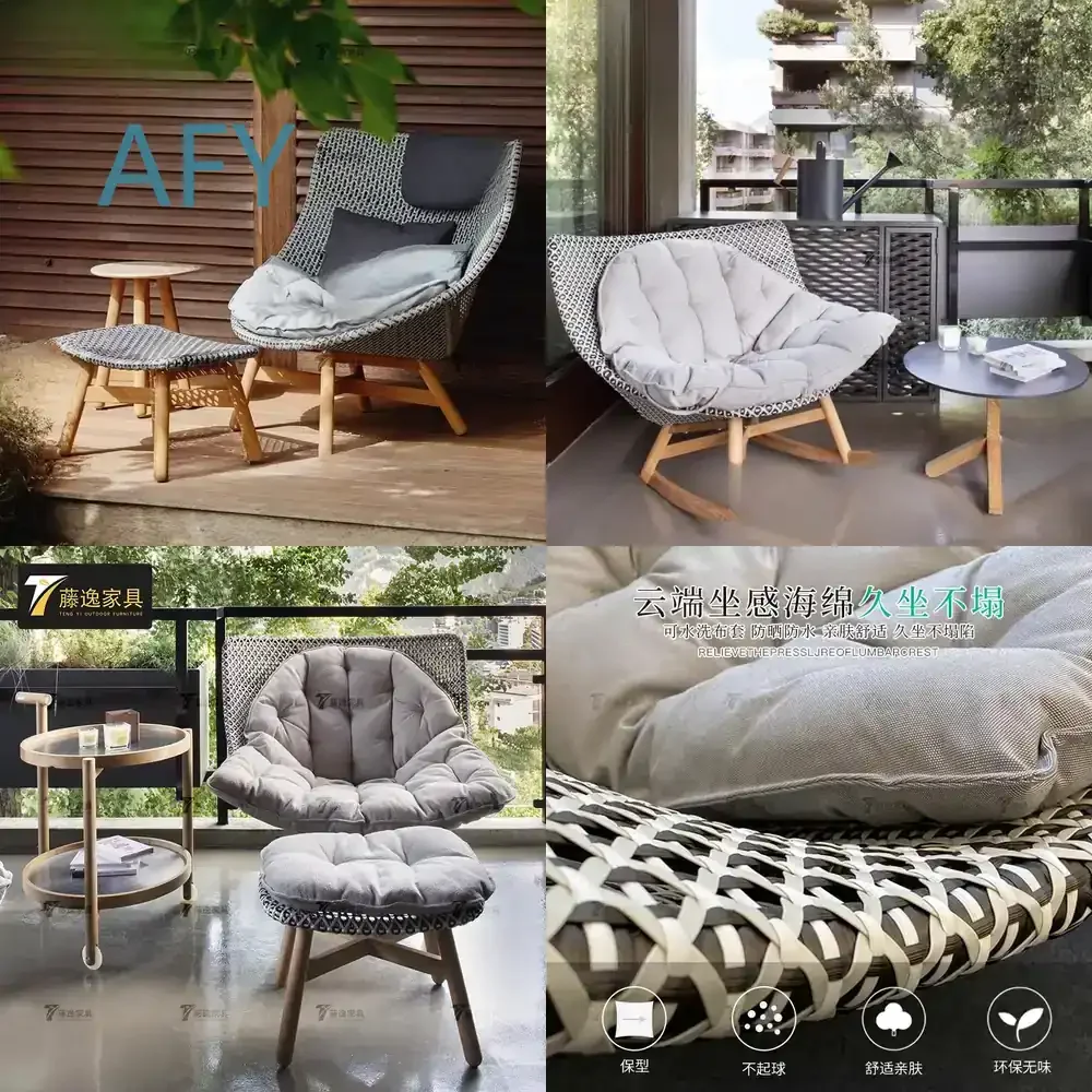Rattan Chair Sofa for Bed and Breakfast Courtyard Woven Small Coffee Table Bird's Nest Floor Chair Indoor Living Room Balcony