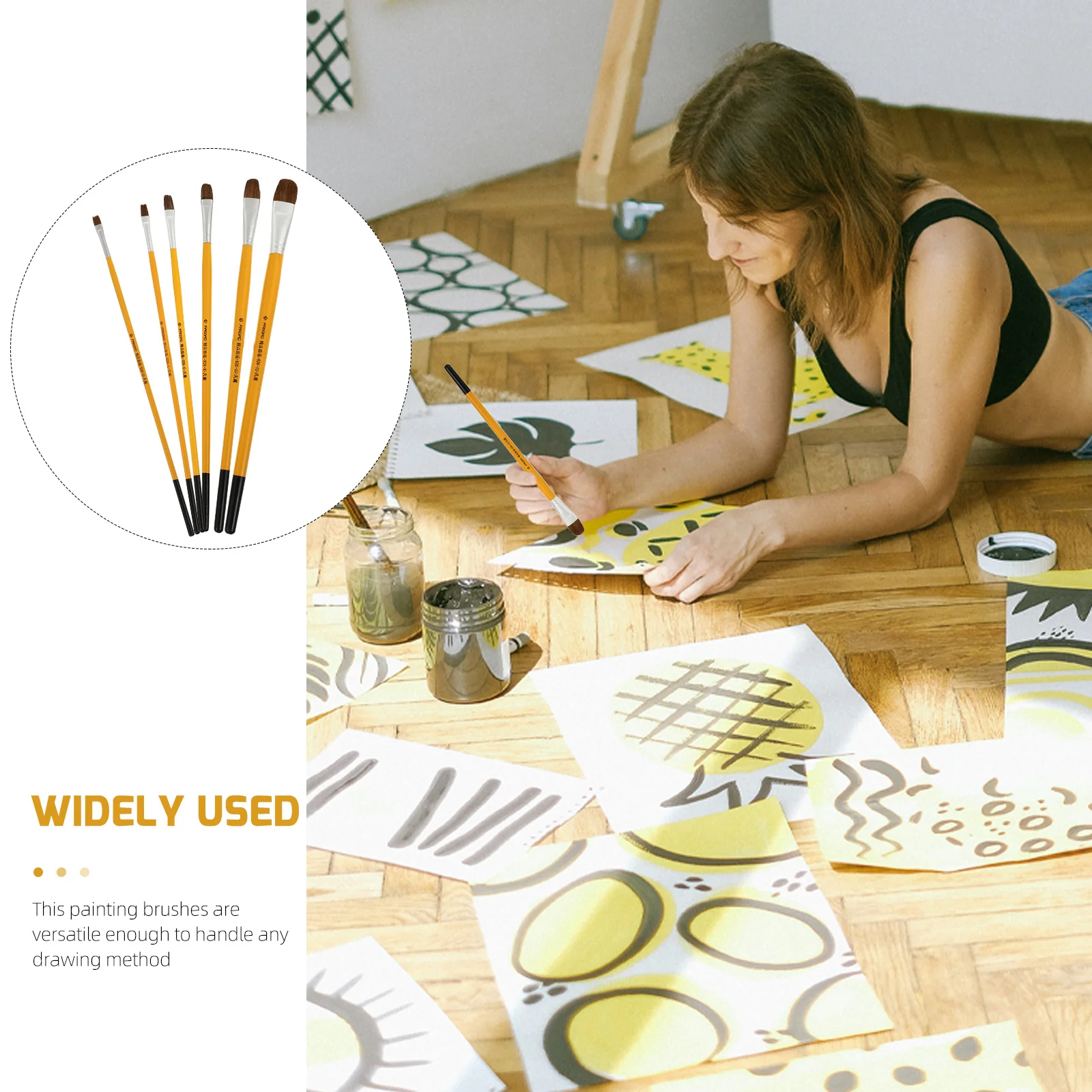 

6Pcs Painting Brushes Set Oil Watercolor Painting Tools Durable Multi-Function Brushes for School Craft Art Supplies