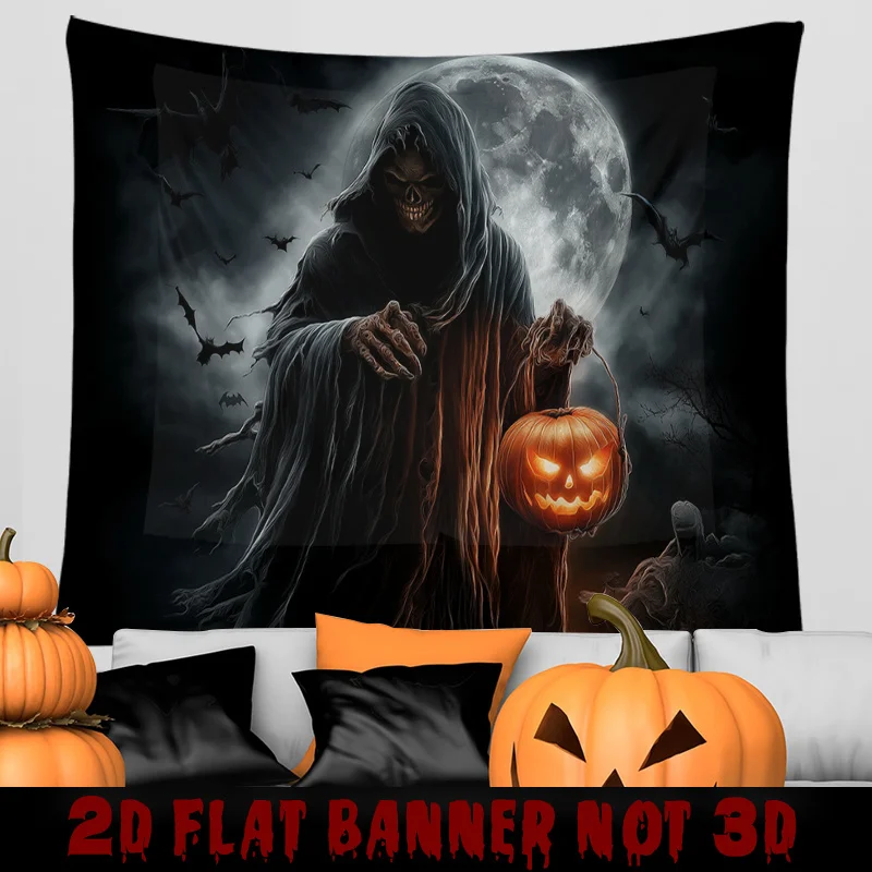 Grim Reaper Tapestry - Dark Fantasy Halloween Hanging, Eerie Background for Haunted House & Halloween Night Decor