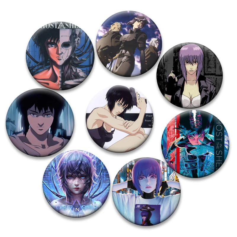 Motoko Kusanagi Batou Cartoon Badge Anime Ghost in The Shell Brooches on Backpack Clothes Round Enamel Pins for Gift Accessorys