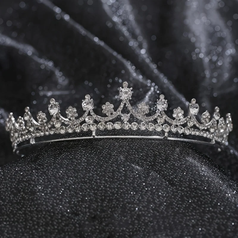 1pc Elegant Rhinestone Crown Tiara Princess Headpiece Sweet Wedding Bridal Hair Accessory Flower Daily Use  Tulle Dress Ornament