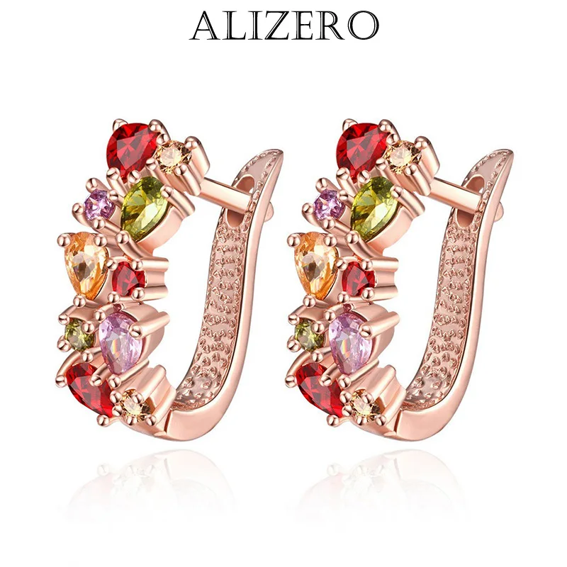 

ALIZERO 925 Sterling Silver 18K Rose Gold Colorful AAA Zircon Earrings For Women Wedding Engagement Charm Party Jewelry Gifts