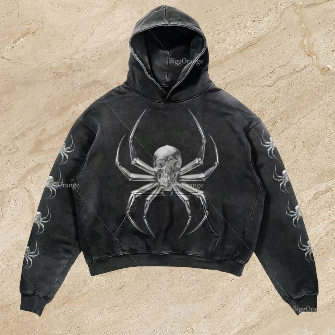 Sudadera con capucha de gran tamaño con estampado de araña para hombre, abrigo suelto deportivo Punk, ropa de calle gótica Harajuku con cremallera,