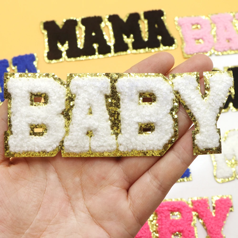 1 قطعة ماما الطفل رسالة الشنيل مسار الحديد على التصحيح للملابس DIY بها بنفسك بقع المطرزة على الملابس الخياطة التصحيح منصهر زين