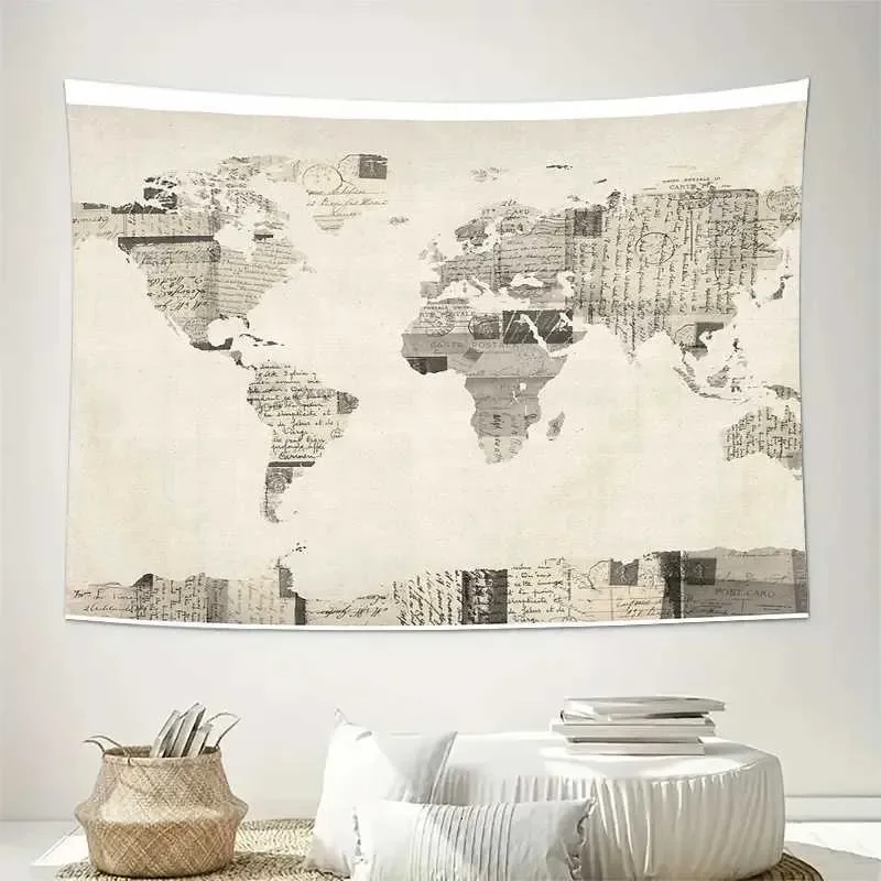 Vintage World Map Tapestry Wall Hanging Bohemian Decor Dorm Room Aesthetic Travel Photography Backdrop Large Wall ArtM251125