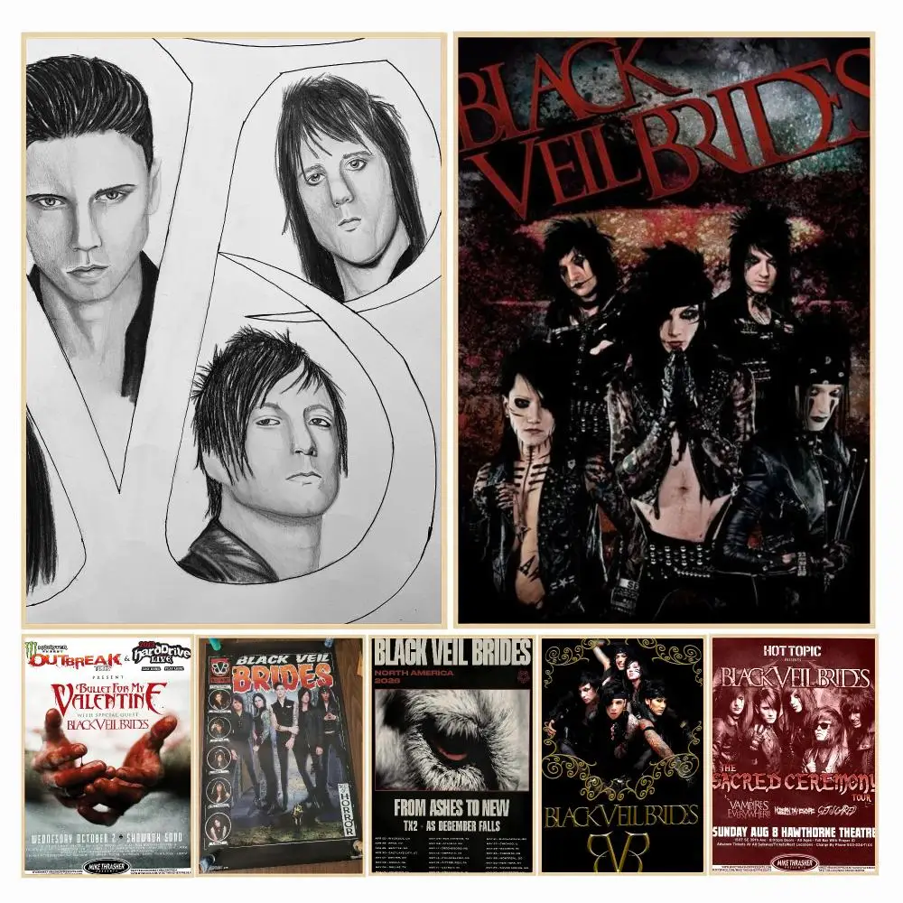 band B-Black Veil Brides-S Poster Decorative Wall Art Sticker for Cafe Office Bedroom and Living Room