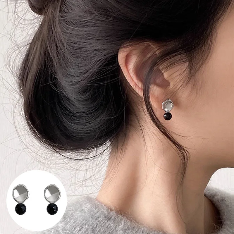 

100% 925 Sterling Silver Agate Geometric Earrings for Women Girl Ball Simple Camber Concave Jewelry Party Gift Dropshipping
