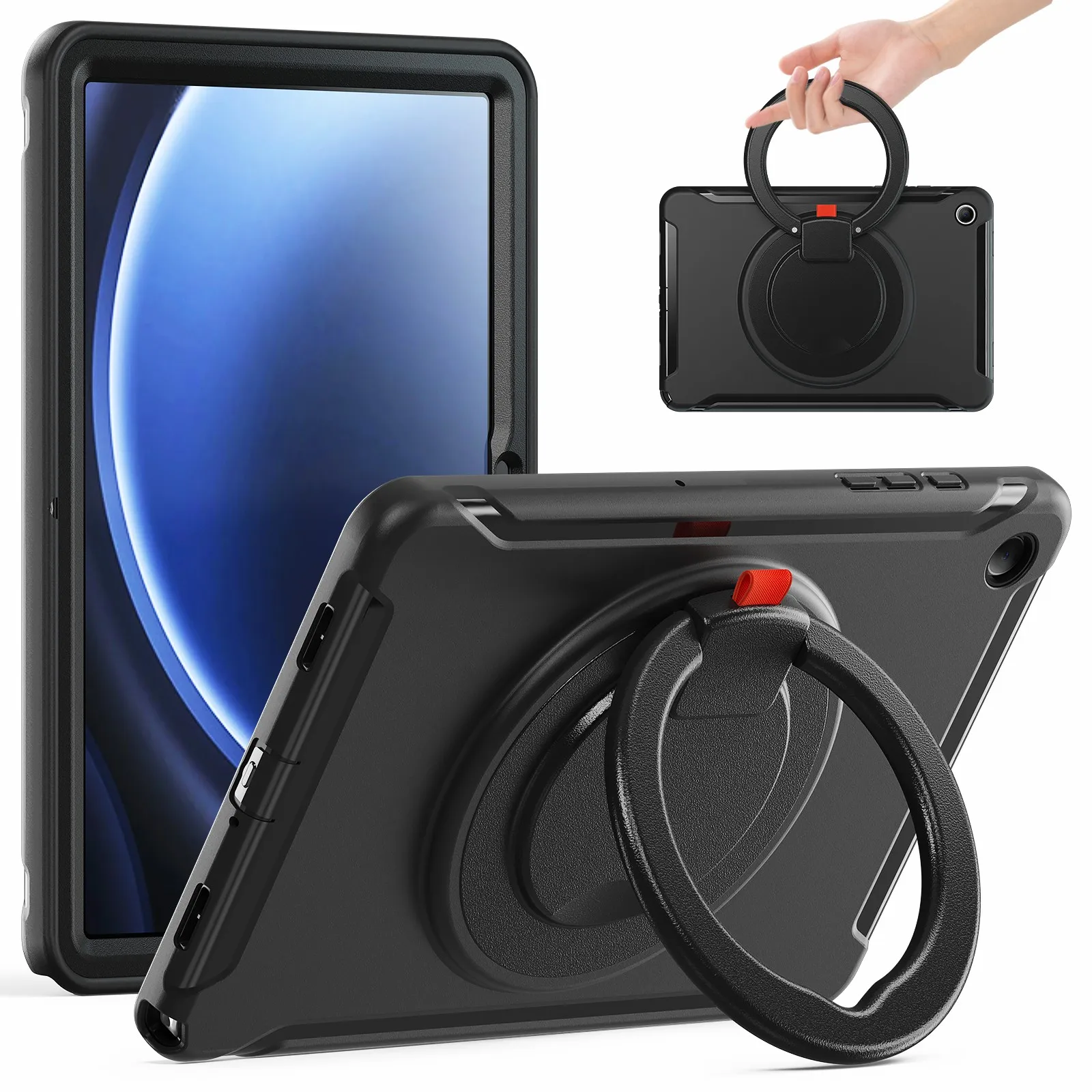 

For Samsung Galaxy Tab A9+ Case Rotary Kickstand PC + TPU Tablet Cover - Black