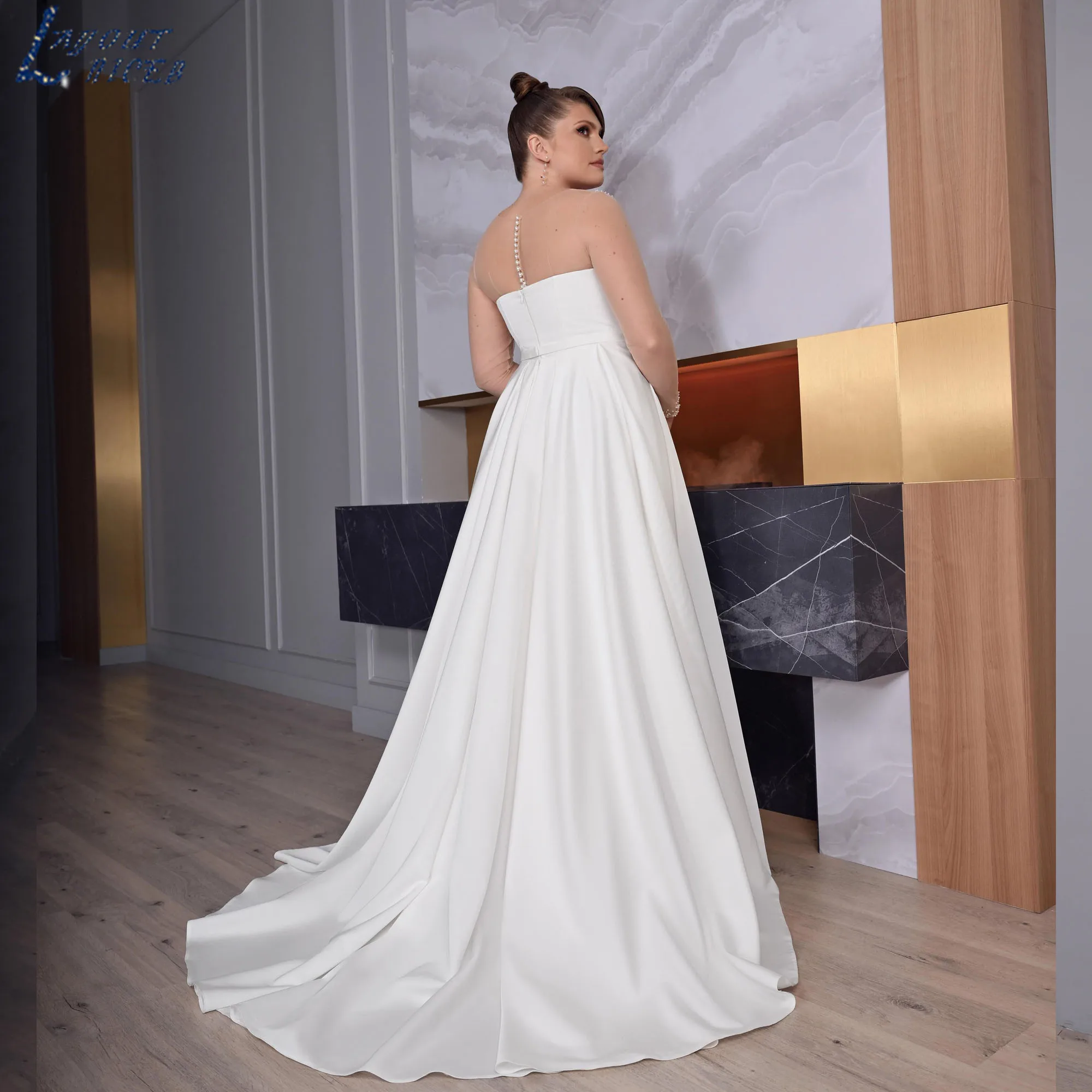 LAYOUT NICEB Plus Size A-Line Wedding Dresses Sleeveless Backless Modern Bride gowns Satin Pearls vestidos de novia Customized