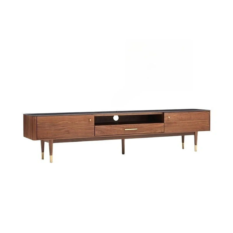 

Solid wood rock panel TV cabinet North American black walnut floor cabinet Light luxury living room TV cabinet