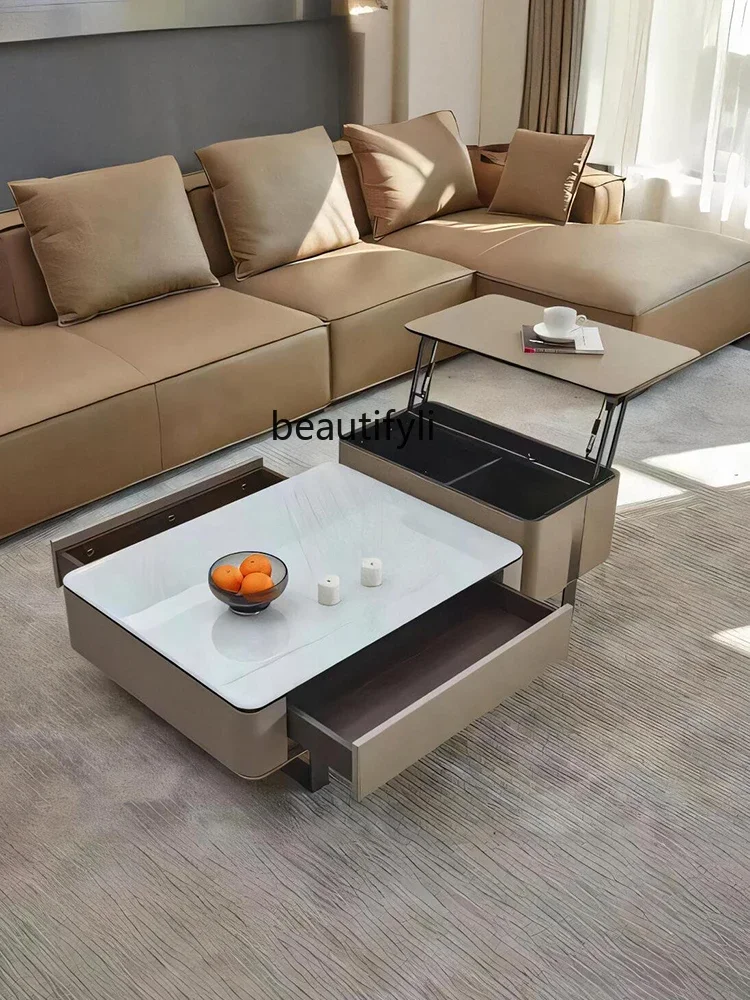 

minimalist rock slab coffee table modern simple light luxury supercrystalline stone rectangular can be lifted and lowered