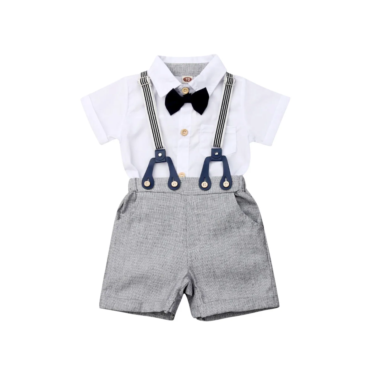 

Baby Summer Clothing Toddler Kid Baby Boy Gentleman Clothes Short Sleeve Shirts Romper + Overall Bib Shorts 2Pcs Outfit