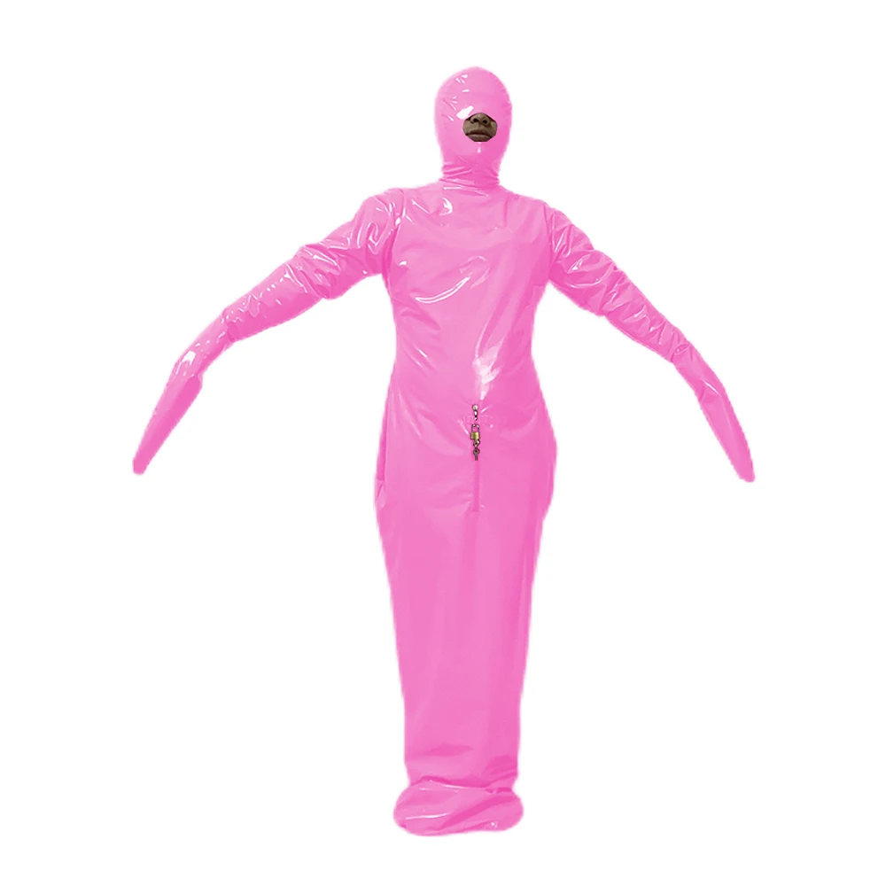 

Lockable Shiny PVC Bodysuit with Mask, Erotic Costume, PU Jumpsuit, Sexy Clubwear, Bondage, New Arrival, 7XL
