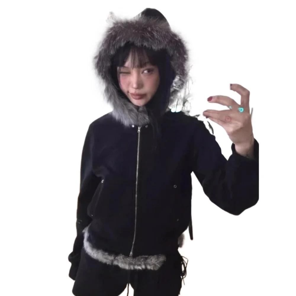 2024 New Loose Hoodie Coat Women Y2k Long Sleeve Double Zipper Jacket Female Korean Fashion Vintage Slim Fit Jackets Coat 2024