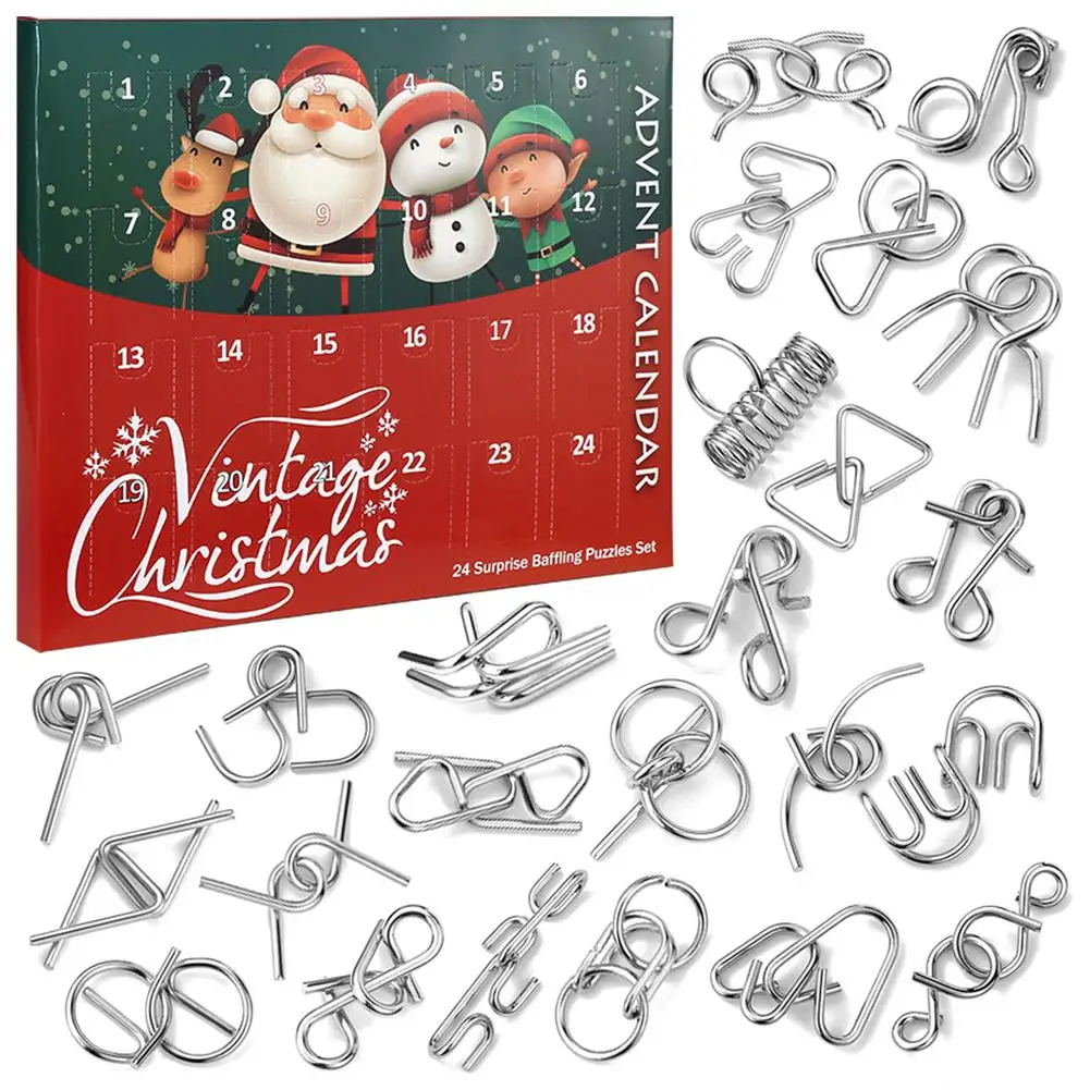 24‑Day Christmas Countdown Advent Calendar Disentanglement Puzzle Set Improve Spatial Reasoning Brain Teaser Puzzles Advent Toy