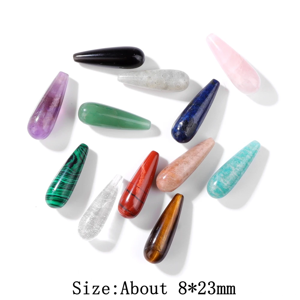 8x23mm Half Hole Water Droplet Stone Pendant Natural Black Obsidian Amethysts Clear Quartzs Charms for DIY Necklace Bracelet 1PC