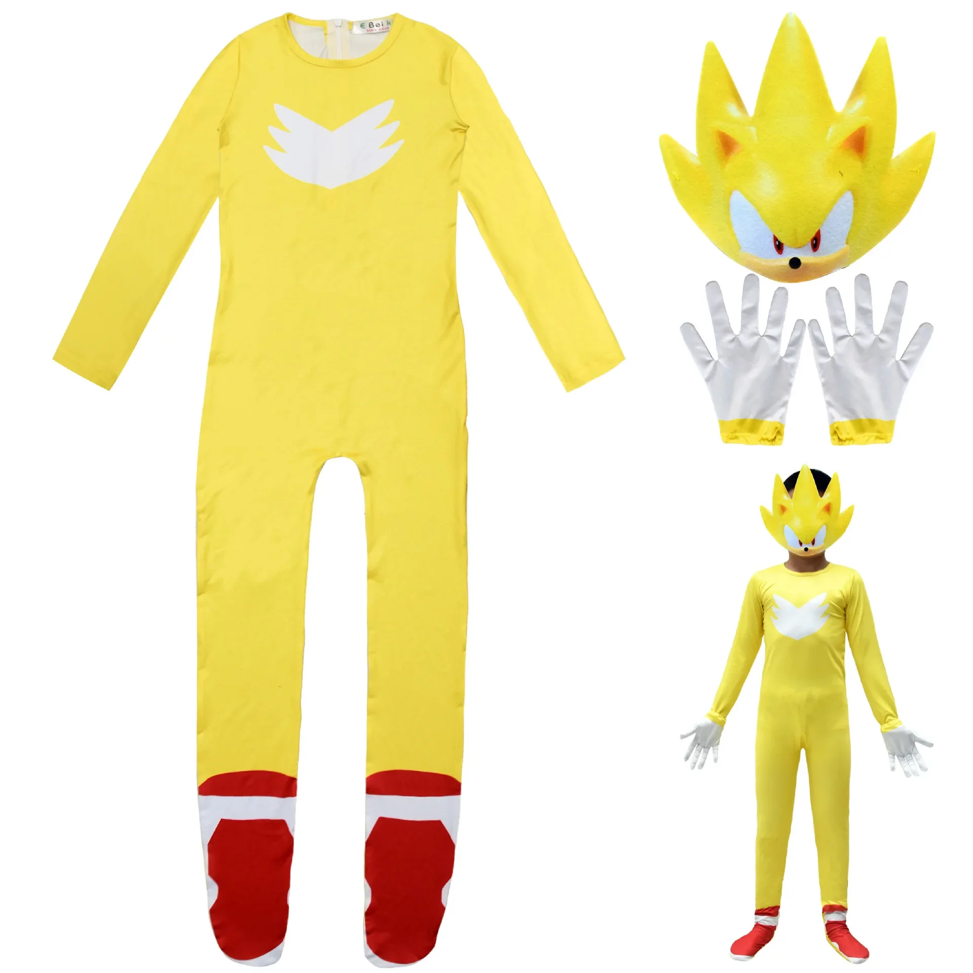 

2026 Animated Cartoon Sonic Kids Holiday Party Character Cosplay Dress Up One-piece Yellow Tail Action Figure Costume Kids Gifts