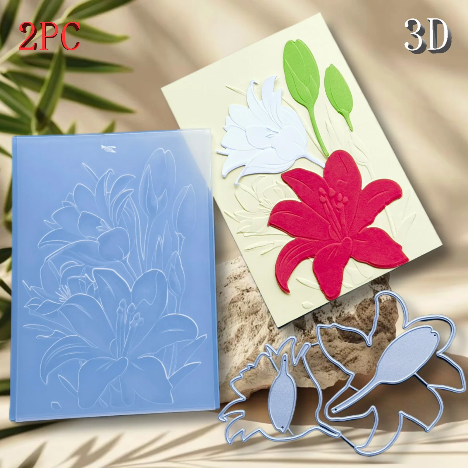 Blooming Lily Flower 3D-geprägte Ordner und passendes Kreuzschneideset – DIY-Bastelbedarf, Texturmuster, Scrapbook-Hintergrund