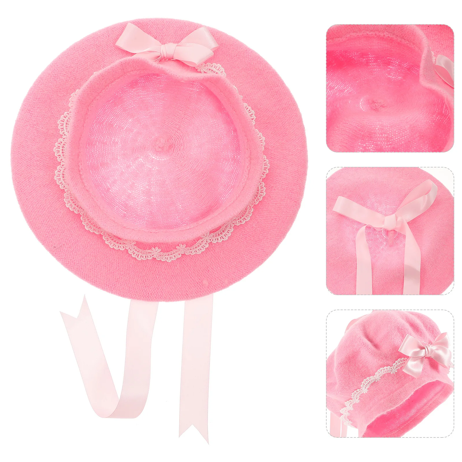 

1pc Women Girls Bowknot Fashion Sweet Kawaii Bow Pink Beret Pink Hat Winter Party Accessory Lolita Beret Cap