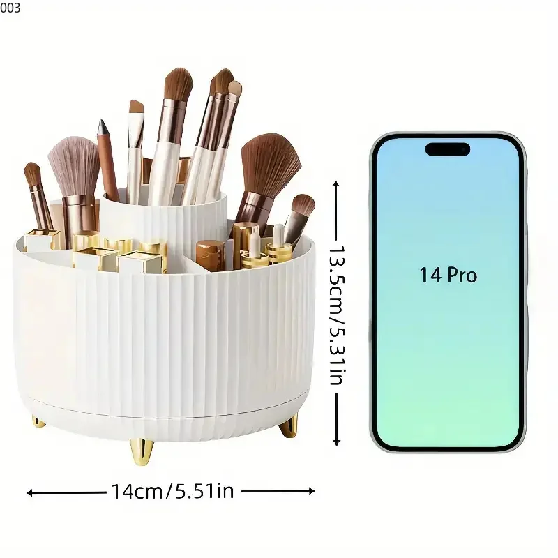 360° Rotating Makeup Brush Storage Box Desktop Makeup Tools Organizer Large Capacity Cosmetic Brush Lipstick Eyebrow Pen Rack