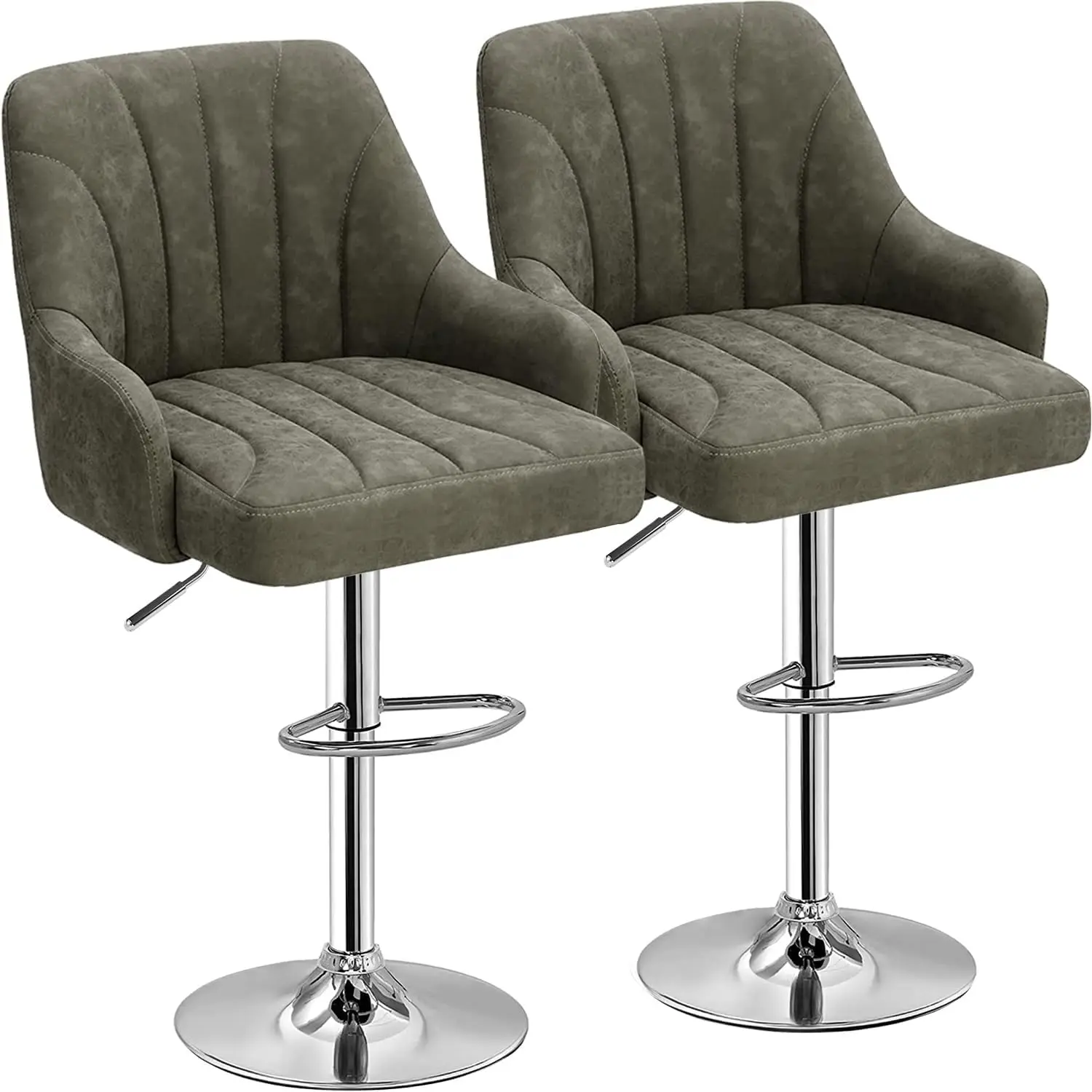 

Bar Stools Set Of 2, Adjustable Barstools, Counter Height Stools With Ba And Arm, Kitchen Island Stools, Swivel Pu Leather
