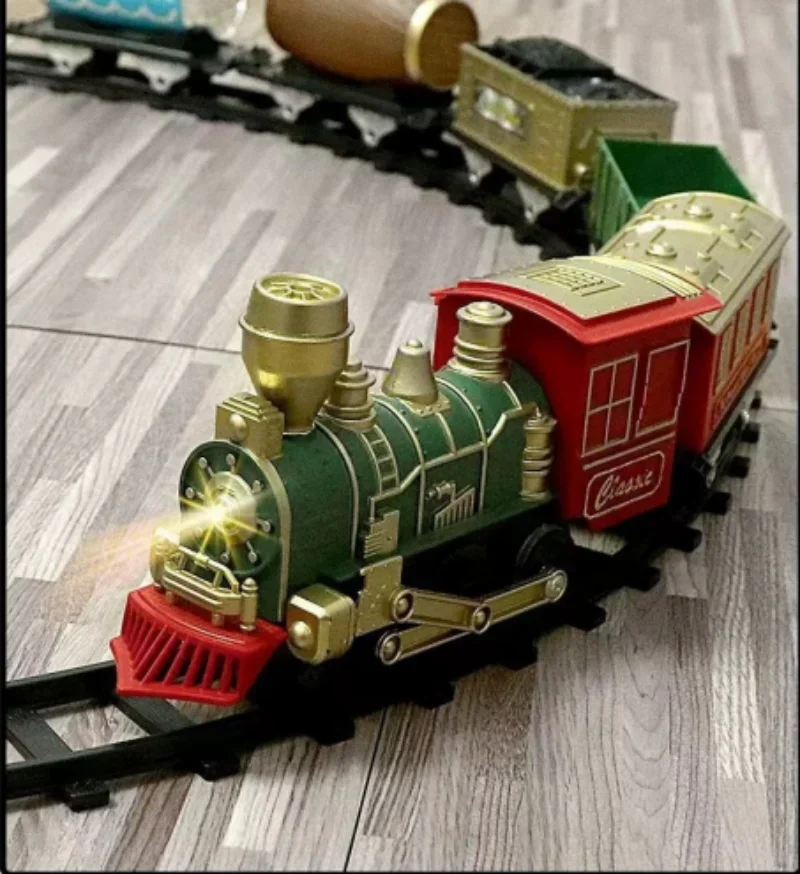 Crianças trem elétrico ferroviário carro simulação retro trem a vapor modelo crianças ferroviário de alta velocidade brinquedo menino conjunto presentes natal