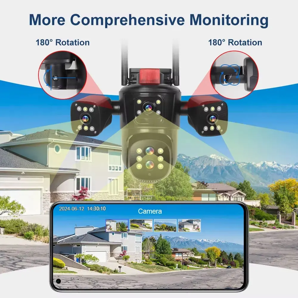 10K 20MP Surveillance Color Night Vision Camera 4 -Screens 5-Lens WIFI IP Outdoor 10X Zoom PTZ Cctv Video Cam Security System