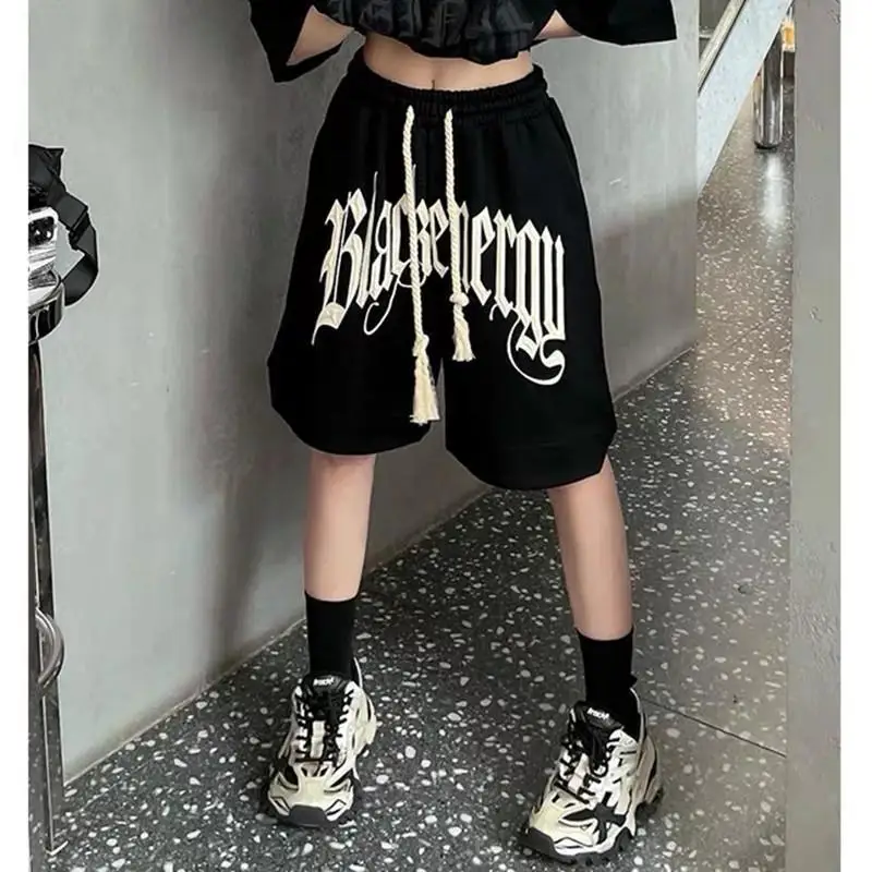 

High Quality Y2K Bf Drawstring Shorts Women Fashion American Style Streetwear Sports Shorts Hip Hop Loose Casual Wide Leg Shorts