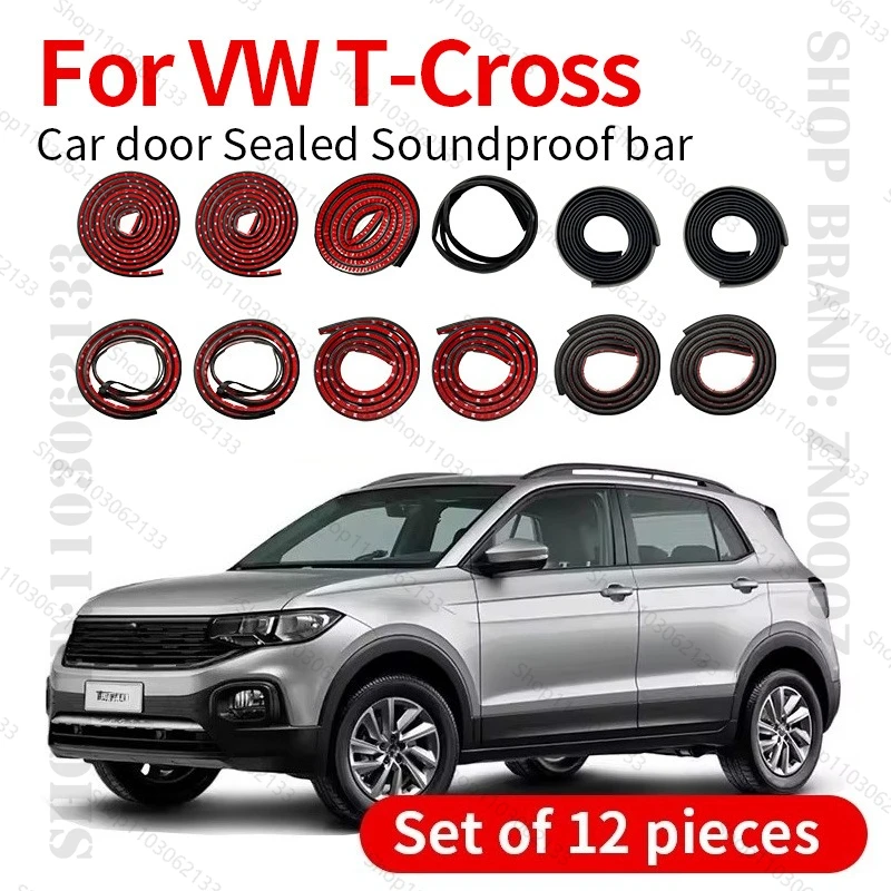 

For VW T-Cross MQB A0 Car Door Seal Strip Rubber Double Layer Sealing Protector Soundproof Strip Dustproof Seal Strip 12PCS Set