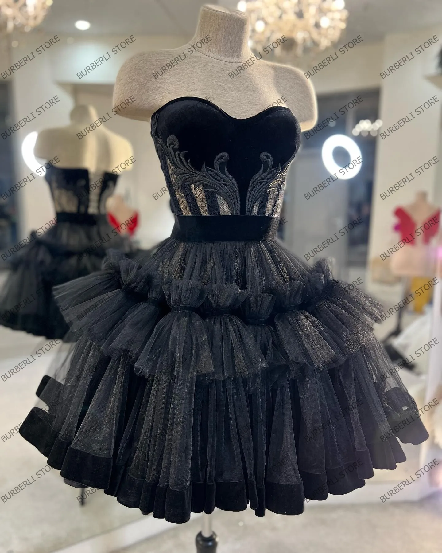 Unique Heart Shape Mesh Prom Party Gowns Elegant Ruffles Tiered Puffy Formal Event Dress Fashion Tulle Mini Brithday Dresses